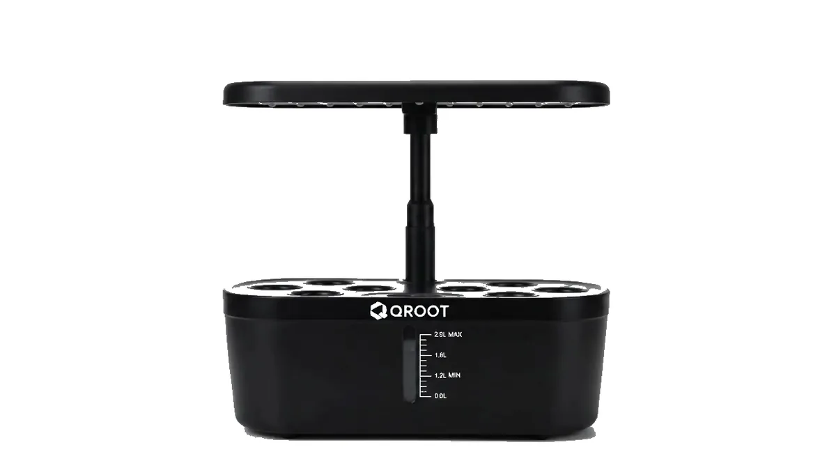 A QROOT hydroponic garden with bare planting pods, ready to grow