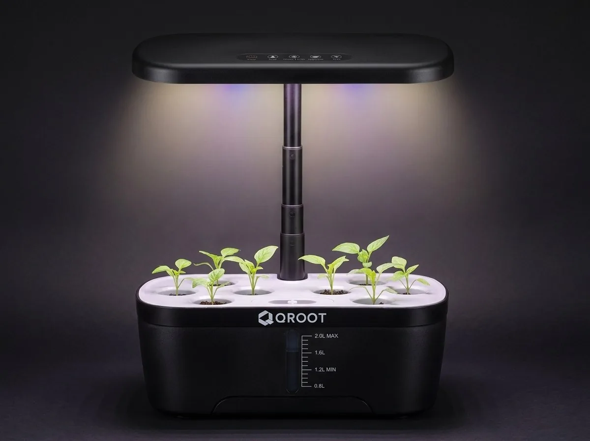 QROOT Core with the full-spectrum grow light on