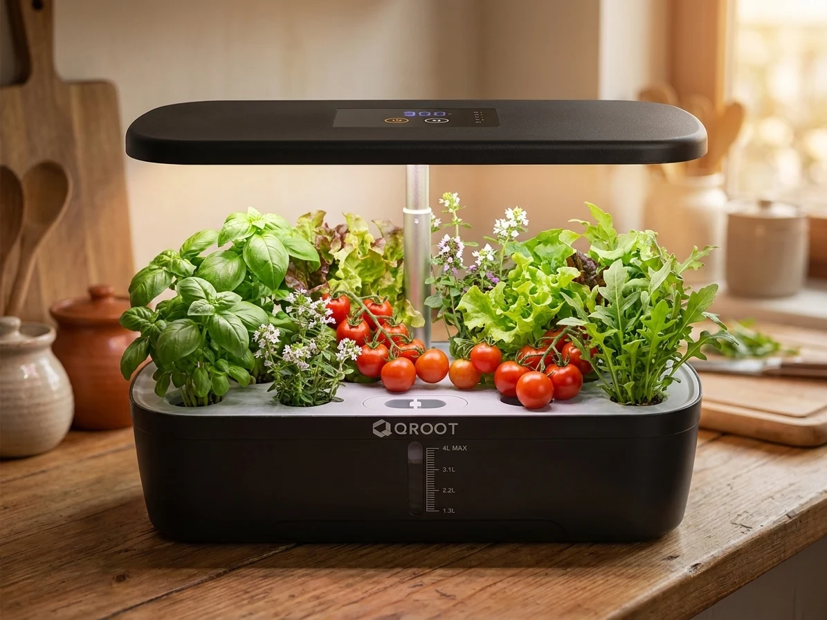 Cozy herb garden growing in a modern kitchen
