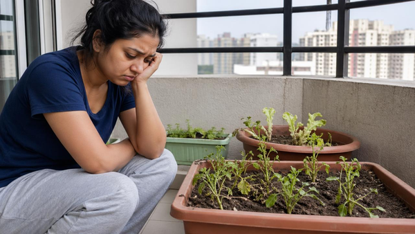 Person overwhelmed by plant care routines